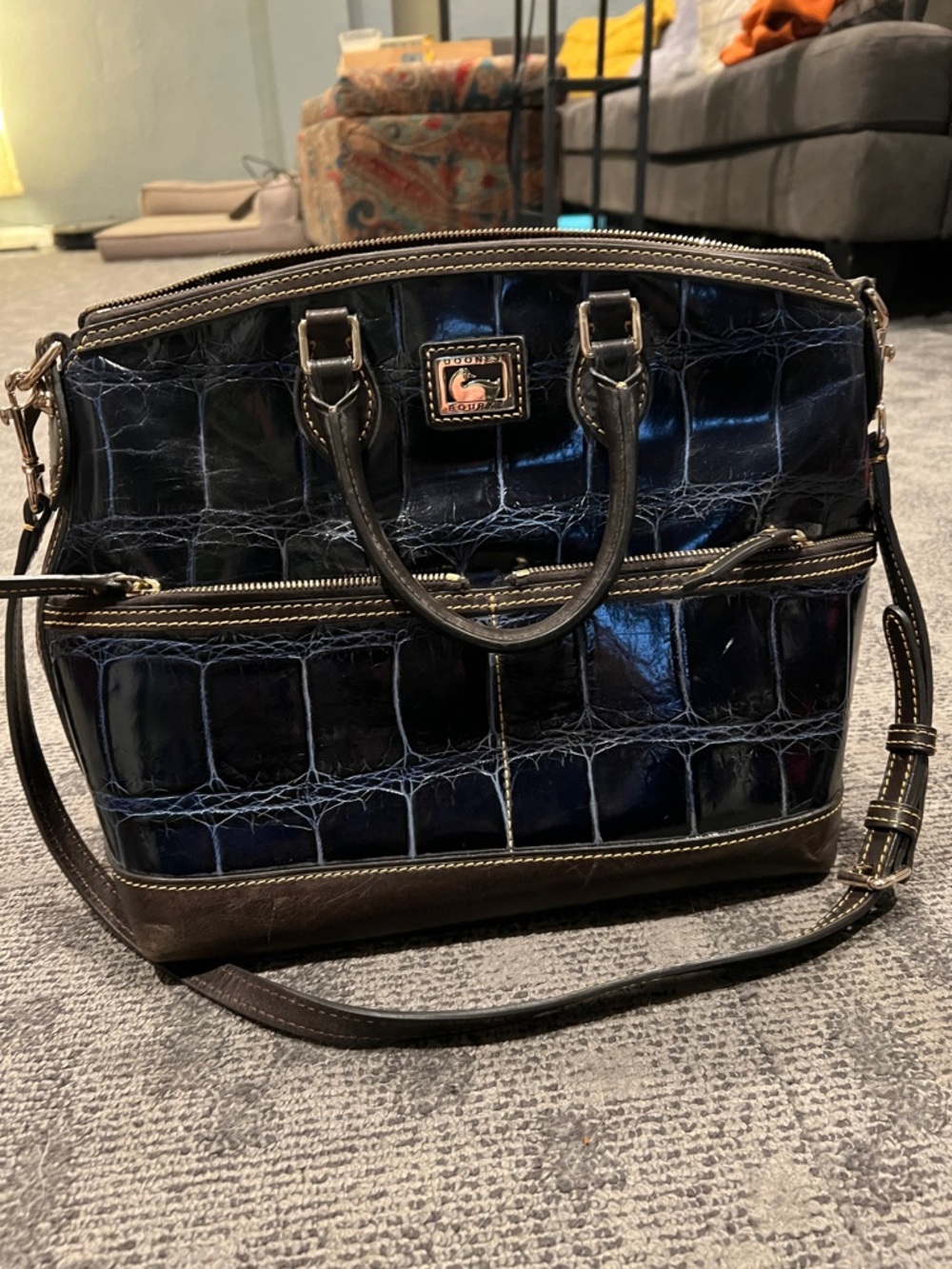Dooney & Bourke midnight Navy Croc-Embossed Dillon convertible Satchel